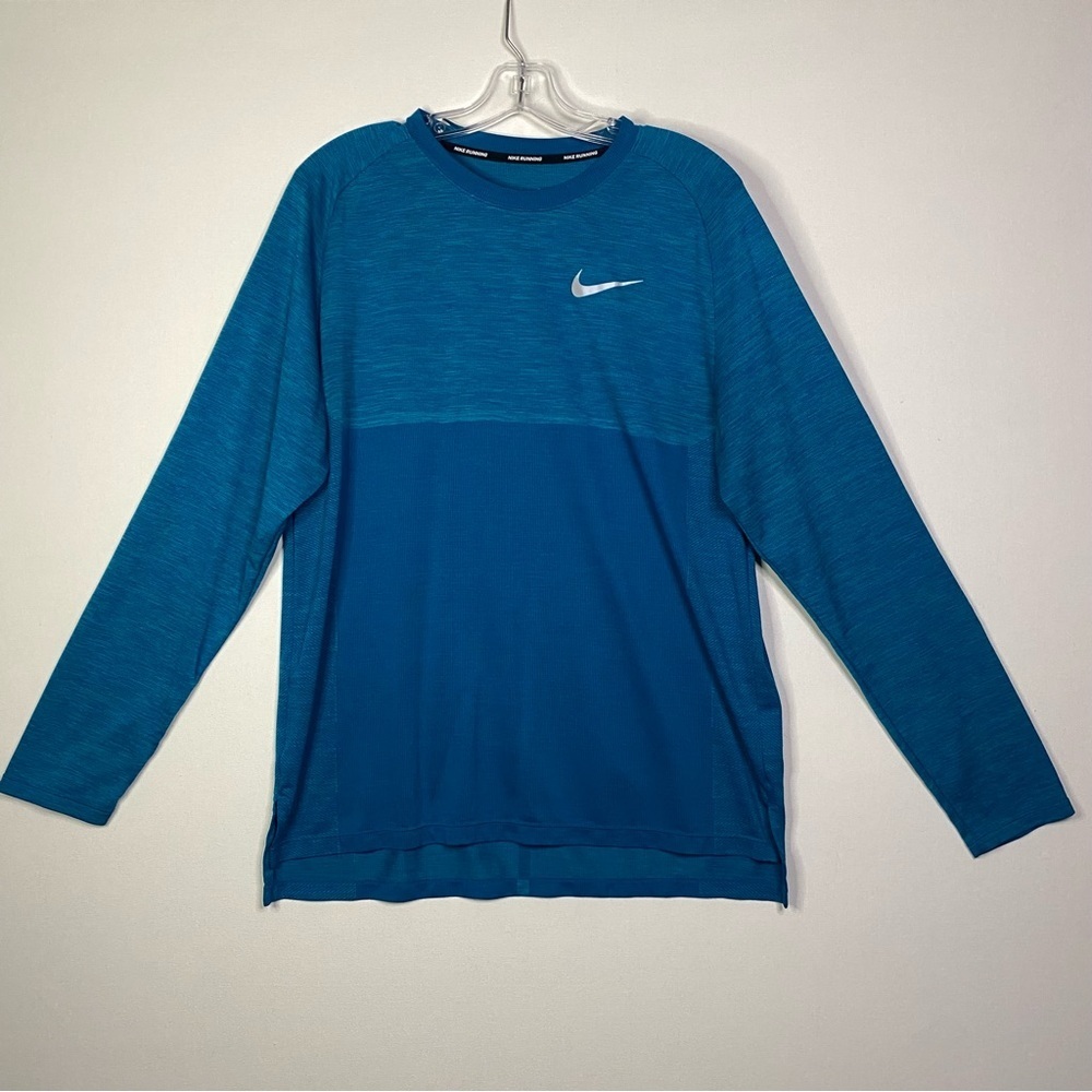 Nike Running Dri-Fit Medalist Long Sleeve Work out Shirt Large men teal blue